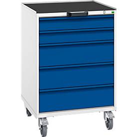 Schubladenschrank Serie Verso, fahrbar, 5 Schubladen, H 980 x B 650 mm