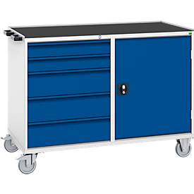 Schubladenschrank Serie Verso, fahrbar, 5 Schubladen, mit Tür