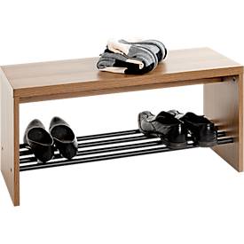 Schuhbank HAKU, für bis zu 3 Paar Schuhe, Gesamttragkraft 85 kg, B 800 x T 300 x H 400 mm, Stahl/Holz, schwarz/dunkles Eiche-Dekor
