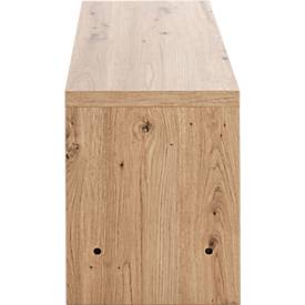 Schuhbank HAKU, für bis zu 3 Paar Schuhe, Gesamttragkraft 85 kg, B 800 x T 300 x H 400 mm, Stahl/Holz, schwarz/helles Eiche-Dekor