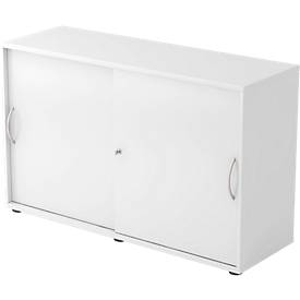 Schuifdeurkast TARA, 2 ordnerhoogten, B 1200 x D 400 x H 748 mm, afsluitbaar & stapelbaar, lichtgrijs