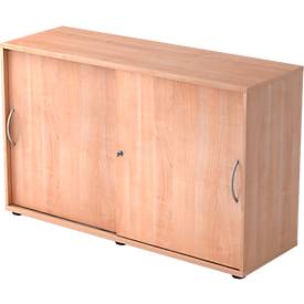Schuifdeurkast TARA, 2 ordnerhoogten, B 1200 x D 400 x H 748 mm, afsluitbaar & stapelbaar, notenhoutpatroon
