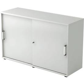 Schuifdeurkast TARVIS, 2 ordnerhoogten, B 1200 x D 400 x H 748 mm, afsluitbaar & stapelbaar, lichtgrijs