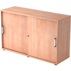 Schuifdeurkast TARVIS, 2 ordnerhoogten, B 1200 x D 400 x H 748 mm, afsluitbaar & stapelbaar, notenhoutpatroon