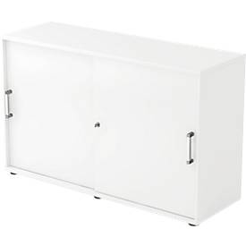 Schuifdeurkast TARVIS, 2 ordnerhoogten, B 1200 x D 400 x H 748 mm, afsluitbaar & stapelbaar, wit
