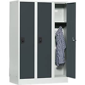 Schulspind, Abteilbreite 300 mm, Sicherheitszylinderschloss, 3 Abteile, lichtgrau/anthrazit