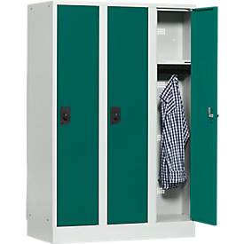 Schulspind, Abteilbreite 300 mm, Sicherheitszylinderschloss, 3 Abteile, lichtgrau/opalgrün