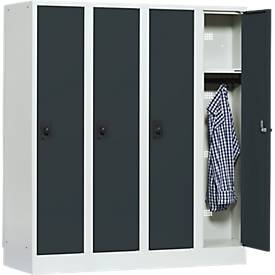 Schulspind, Abteilbreite 300 mm, Sicherheitszylinderschloss, 4 Abteile, lichtgrau/anthrazit