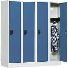 Schulspind, Abteilbreite 300 mm, Sicherheitszylinderschloss, 4 Abteile, lichtgrau/brillantblau