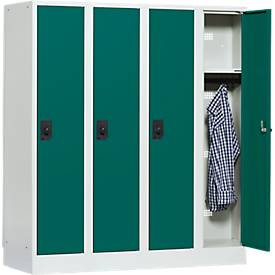 Schulspind, Abteilbreite 300 mm, Sicherheitszylinderschloss, 4 Abteile, lichtgrau/opalgrün