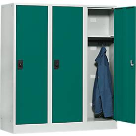 Schulspind, Abteilbreite 400 mm, 3 Abteile, lichtgrau/opalgrün