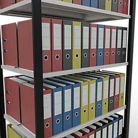 Schulte Lagertechnik Büroregal Stecksystem MultiPlus150, Grundregal, 5 Fachböden, mit Mittelanschlag, B 1000 x T 600 x H 1800 mm, Schwarz/Lichtgrau