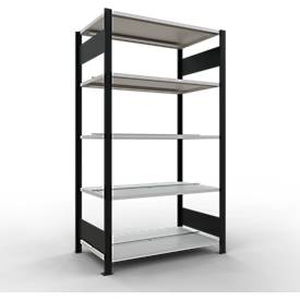 Schulte Lagertechnik Büroregal Stecksystem MultiPlus150, Grundregal, 5 Fachböden, mit Mittelanschlag, B 1000 x T 600 x H 1800 mm, Schwarz/Lichtgrau