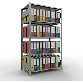 Schulte Lagertechnik Büroregal Stecksystem MultiPlus150, Grundregal, 5 Fachböden, mit Mittelanschlag, B 1000 x T 600 x H 1800 mm, silbergrau/verzinkt