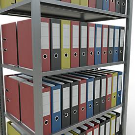 Schulte Lagertechnik Büroregal Stecksystem MultiPlus150, Grundregal, 5 Fachböden, mit Mittelanschlag, B 1000 x T 600 x H 1800 mm, silbergrau/verzinkt