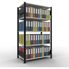 Schulte Lagertechnik Büroregal Stecksystem MultiPlus150, Grundregal, 5 Fachböden, ohne Mittelanschlag, B 1000 x T 600 x H 1800 mm, Schwarz/Lichtgrau