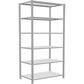 Schulte Lagertechnik Büroregal Stecksystem MultiPlus150, Grundregal, 6 Fachböden, mit Mittelanschlag, B 1000 x T 600 x H 2000 mm, Lichtgrau RAL 7035