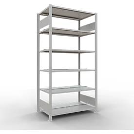 Schulte Lagertechnik Büroregal Stecksystem MultiPlus150, Grundregal, 6 Fachböden, mit Mittelanschlag, B 1000 x T 600 x H 2000 mm, Lichtgrau RAL 7035