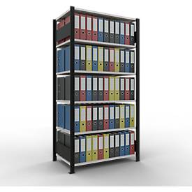 Schulte Lagertechnik Büroregal Stecksystem MultiPlus150, Grundregal, 6 Fachböden, mit Mittelanschlag, B 1000 x T 600 x H 2000 mm, Schwarz/Lichtgrau