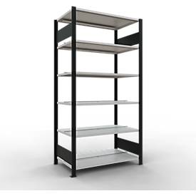Schulte Lagertechnik Büroregal Stecksystem MultiPlus150, Grundregal, 6 Fachböden, mit Mittelanschlag, B 1000 x T 600 x H 2000 mm, Schwarz/Lichtgrau