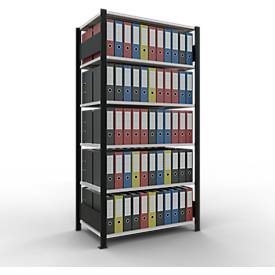 Schulte Lagertechnik Büroregal Stecksystem MultiPlus150, Grundregal, 6 Fachböden, ohne Mittelanschlag, B 1000 x T 600 x H 2000 mm, Schwarz/Lichtgrau