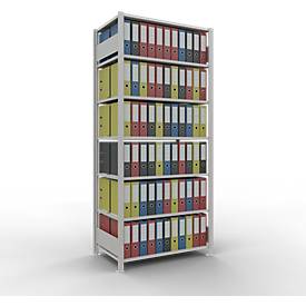 Schulte Lagertechnik Büroregal Stecksystem MultiPlus150, Grundregal, 7 Fachböden, mit Mittelanschlag, B 1000 x T 600 x H 2300 mm, RAL 7035 Lichtgrau