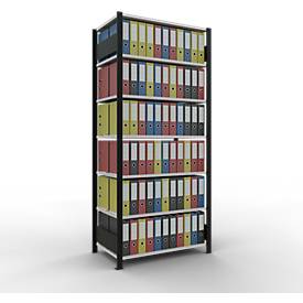 Schulte Lagertechnik Büroregal Stecksystem MultiPlus150, Grundregal, 7 Fachböden, mit Mittelanschlag, B 1000 x T 600 x H 2300 mm, Schwarz/Lichtgrau