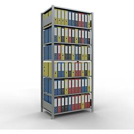 Schulte Lagertechnik Büroregal Stecksystem MultiPlus150, Grundregal, 7 Fachböden, mit Mittelanschlag, B 1000 x T 600 x H 2300 mm, silbergrau/verzinkt