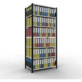 Schulte Lagertechnik Büroregal Stecksystem MultiPlus150, Grundregal, 7 Fachböden, ohne Mittelanschlag, B 1000 x T 600 x H 2300 mm, Schwarz/Lichtgrau