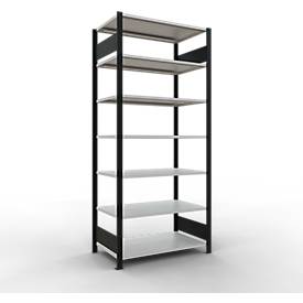 Schulte Lagertechnik Büroregal Stecksystem MultiPlus150, Grundregal, 7 Fachböden, ohne Mittelanschlag, B 1000 x T 600 x H 2300 mm, Schwarz/Lichtgrau
