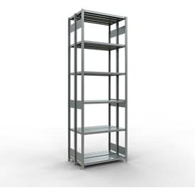 SCHULTE Lagertechnik - Doppel-Grundregal Stecksystem MULTIPlus250 - 2500x1000x(2x300) mm, 14 Böden, verzinkt