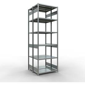 SCHULTE Lagertechnik - Doppel-Grundregal Stecksystem MULTIPlus250 - 3000x1000x(2x500) mm, 14 Böden, verzinkt