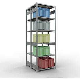 SCHULTE Lagertechnik - Doppel-Grundregal Stecksystem MULTIPlus250 - 3000x1000x(2x600) mm, 14 Böden, verzinkt