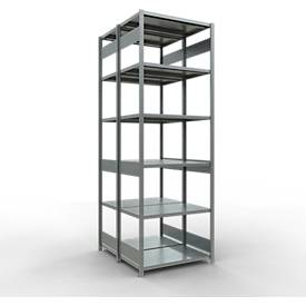 SCHULTE Lagertechnik - Doppel-Grundregal Stecksystem MULTIPlus250 - 3000x1000x(2x600) mm, 14 Böden, verzinkt