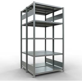 Schulte Lagertechnik  Dubbel legbordstelling. Type 250 kg - 2000x1000x2x500 mm, 10 schappen
