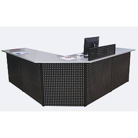 Schulte Lagertechnik Endmodul für erweiterbares Thekensystem MULTIplus, 1 Modulrahmen, 1 Abschlussblende, Breite Aufsatz 806 mm, mit Arbeitsplatte