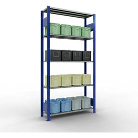 Schulte Lagertechnik Fachbodenregal MULTIplus150, Steck-Grundregal, B 1000 x T 300 x H 2000 mm, 5 Ebenen, bis 1300 kg, enzianblau/verzinkt