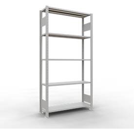 Schulte Lagertechnik Fachbodenregal MULTIplus150, Steck-Grundregal, B 1000 x T 300 x H 2000 mm, 5 Ebenen, bis 1300 kg, lichtgrau