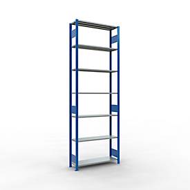 Schulte Lagertechnik Fachbodenregal MULTIplus150, Steck-Grundregal, B 1000 x T 300 x H 3000 mm, 7 Ebenen, bis 1500 kg, enzianblau/verzinkt
