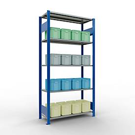 Schulte Lagertechnik Fachbodenregal MULTIplus150, Steck-Grundregal, B 1000 x T 400 x H 2000 mm, 5 Ebenen, bis 1300 kg, enzianblau/verzinkt