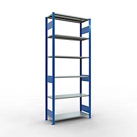 Schulte Lagertechnik Fachbodenregal MULTIplus150, Steck-Grundregal, B 1000 x T 400 x H 2500 mm, 6 Ebenen, bis 1400 kg, enzianblau/verzinkt