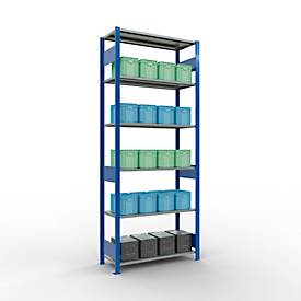 Schulte Lagertechnik Fachbodenregal MULTIplus150, Steck-Grundregal, B 1000 x T 400 x H 2500 mm, 6 Ebenen, bis 1400 kg, enzianblau/verzinkt