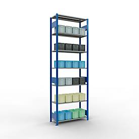 Schulte Lagertechnik Fachbodenregal MULTIplus150, Steck-Grundregal, B 1000 x T 400 x H 3000 mm, 7 Ebenen, bis 1500 kg, enzianblau/verzinkt