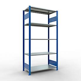 Schulte Lagertechnik Fachbodenregal MULTIplus150, Steck-Grundregal, B 1000 x T 500 x H 2000 mm, 5 Ebenen, bis 1300 kg, enzianblau/verzinkt
