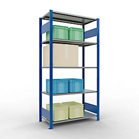 Schulte Lagertechnik Fachbodenregal MULTIplus150, Steck-Grundregal, B 1000 x T 500 x H 2000 mm, 5 Ebenen, bis 1300 kg, enzianblau/verzinkt
