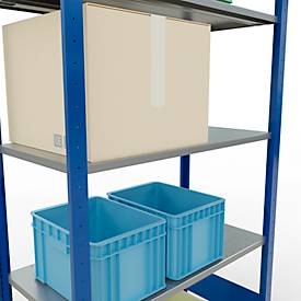 Schulte Lagertechnik Fachbodenregal MULTIplus150, Steck-Grundregal, B 1000 x T 500 x H 2000 mm, 5 Ebenen, bis 1300 kg, enzianblau/verzinkt