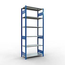 Schulte Lagertechnik Fachbodenregal MULTIplus150, Steck-Grundregal, B 1000 x T 500 x H 2500 mm, 6 Ebenen, bis 1400 kg, enzianblau/verzinkt