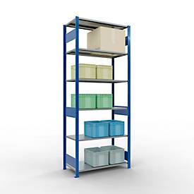 Schulte Lagertechnik Fachbodenregal MULTIplus150, Steck-Grundregal, B 1000 x T 500 x H 2500 mm, 6 Ebenen, bis 1400 kg, enzianblau/verzinkt