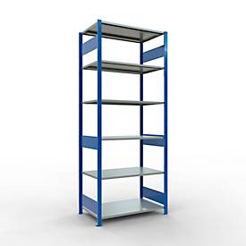Schulte Lagertechnik Fachbodenregal MULTIplus150, Steck-Grundregal, B 1000 x T 600 x H 2500 mm, 6 Ebenen, bis 1400 kg, enzianblau/verzinkt