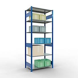Schulte Lagertechnik Fachbodenregal MULTIplus150, Steck-Grundregal, B 1000 x T 600 x H 2500 mm, 6 Ebenen, bis 1400 kg, enzianblau/verzinkt